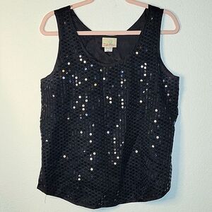 VINTAGE TARAZZIA Black Sequin Sleeveless Top, Large, VGUC